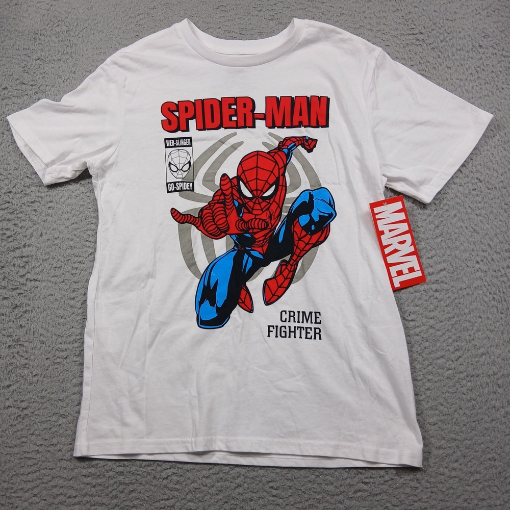 Marvel Spider-Man Graphic Tee Boys XL 14–16 White Crime Fighter NWT - Picture 2 of 6